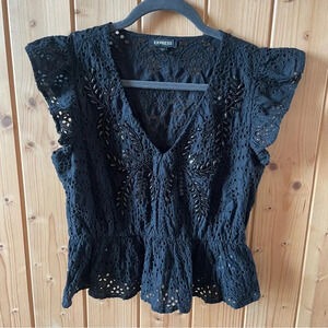 Express black beaded lace peplum blouse sz S
